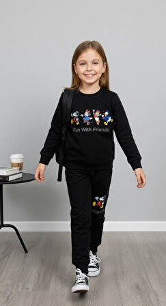 Baskılı Kız Çocuk Eşofman Takım - 3/7 Yaş - 31574