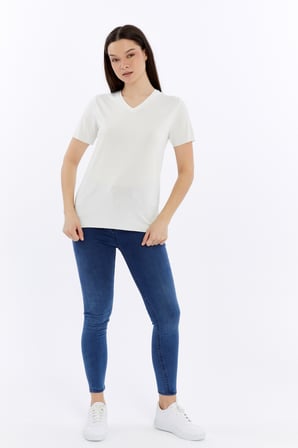 Kadın V Yaka Basıc Kısa Kollu t-shirt
