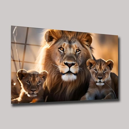 Aslan ve Yavruları Cam Tablo 35x50 cm