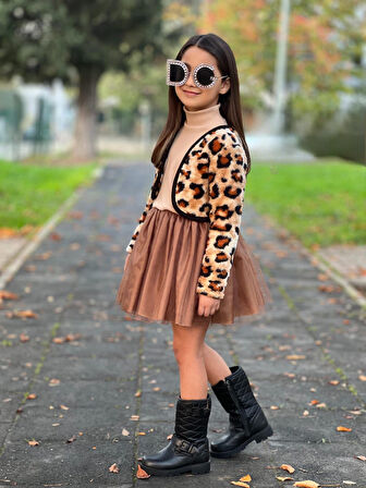 Kız Çocuk Leopar Detaylı Özel Tasarım 2’li Kombin - 2/10 Yaş - 31583