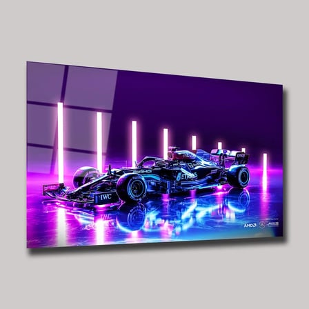 Mercedes AMG F1 Yarış Arabası Cam Tablo – Neon Işıklı Dekor 35x50 cm