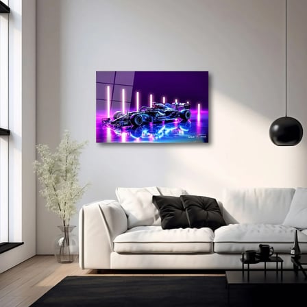 Mercedes AMG F1 Yarış Arabası Cam Tablo – Neon Işıklı Dekor 35x50 cm