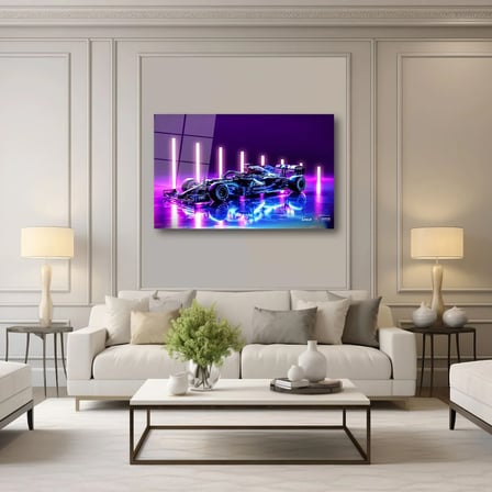Mercedes AMG F1 Yarış Arabası Cam Tablo – Neon Işıklı Dekor 35x50 cm