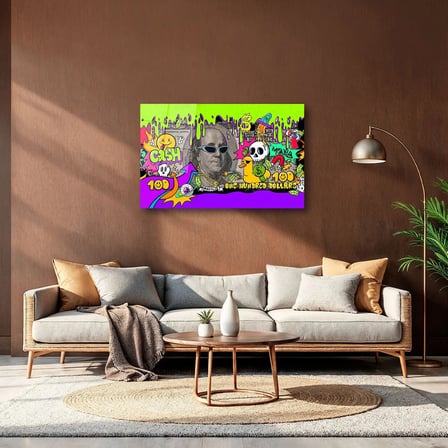 Graffiti Sanatı Benjamin Franklin ve 100 Dolar Cam Tablo 35x50 cm