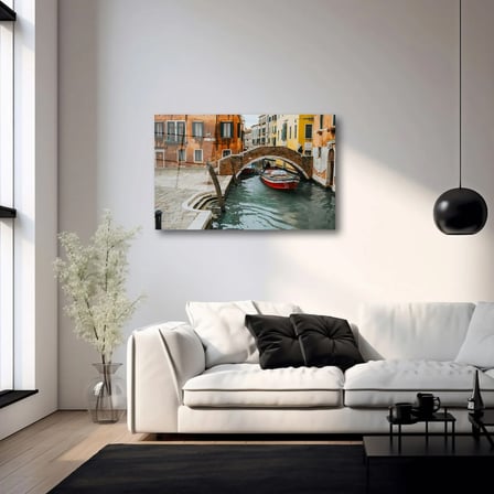Venedik Kanalı ve Tarihi Köprü Cam Tablo 35x50 cm