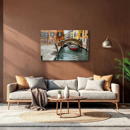 Venedik Kanalı ve Tarihi Köprü Cam Tablo 35x50 cm