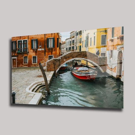 Venedik Kanalı ve Tarihi Köprü Cam Tablo 50x70 cm