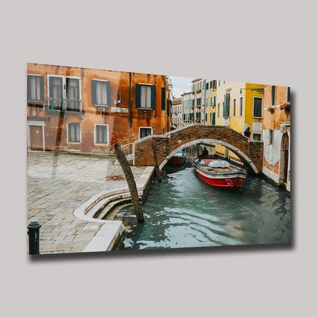 Venedik Kanalı ve Tarihi Köprü Cam Tablo 50x70 cm