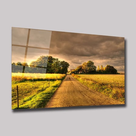 Arı Tarlalar ve Uzanan Köy Yolu Cam Tablo 35x50 cm