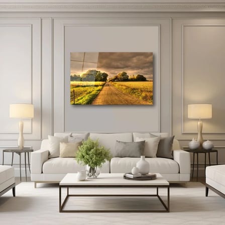 Arı Tarlalar ve Uzanan Köy Yolu Cam Tablo 35x50 cm