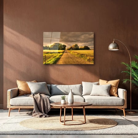Arı Tarlalar ve Uzanan Köy Yolu Cam Tablo 35x50 cm