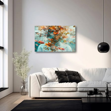 Sürreal İnsan Silüeti ve Japon Balıkları Cam Tablo 80x125 cm