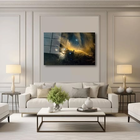 Derin Uzay ve Altın Nebula Cam Tablo 35x50 cm