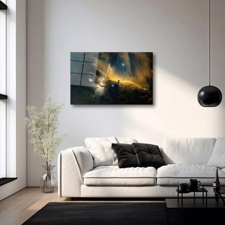 Derin Uzay ve Altın Nebula Cam Tablo 35x50 cm