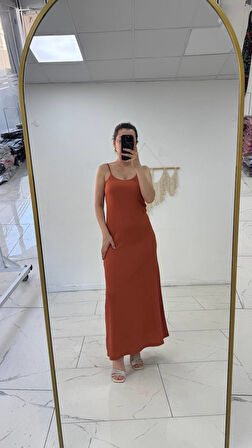 Kadın Elbise Bürümcük Kumaş İp Askılı