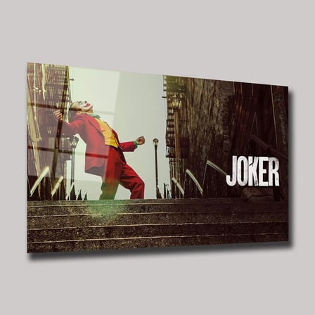Joker Merdiven Dans Sahnesi Cam Tablo – İkonik Film Temalı Yatay Duvar Dekoru 60x90 cm