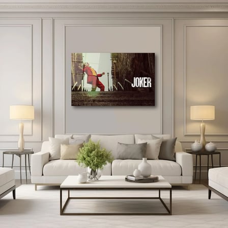 Joker Merdiven Dans Sahnesi Cam Tablo – İkonik Film Temalı Yatay Duvar Dekoru 60x90 cm