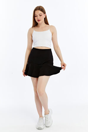 Kadın Şort Etek Volanlı Krep