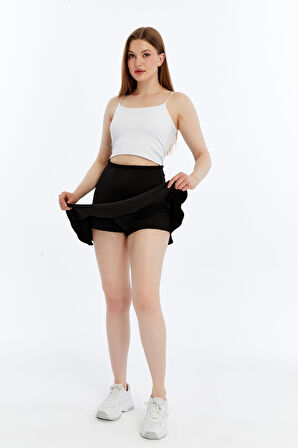 Kadın Şort Etek Volanlı Krep