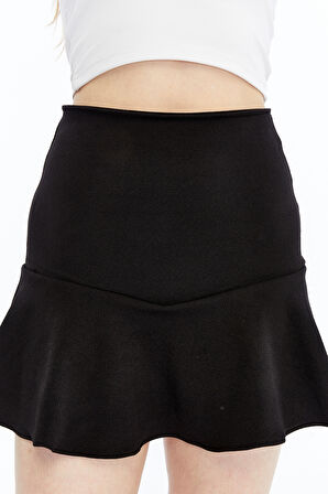 Kadın Şort Etek Volanlı Krep