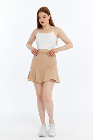 Kadın Şort Etek Volanlı Krep