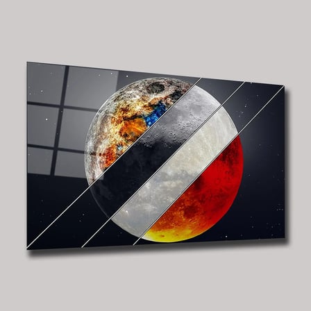Mineral Dolunay ve Kanlı Ay Evreleri Kolajı Cam Tablo 35x50 cm