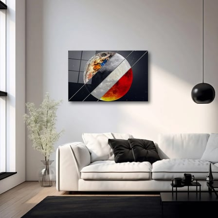 Mineral Dolunay ve Kanlı Ay Evreleri Kolajı Cam Tablo 35x50 cm
