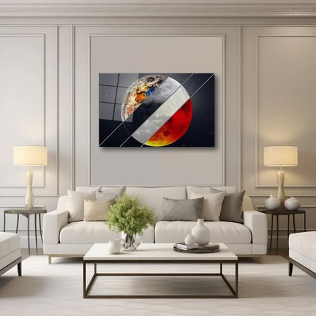 Mineral Dolunay ve Kanlı Ay Evreleri Kolajı Cam Tablo 35x50 cm