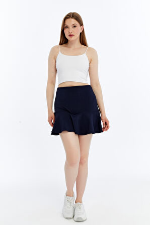 Kadın Şort Etek Volanlı Krep