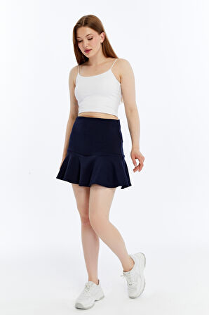 Kadın Şort Etek Volanlı Krep