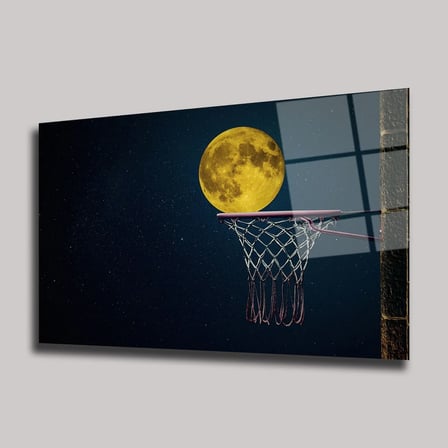 Dolunay ve Basketbol Potası Cam Tablo 35x50 cm