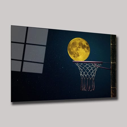 Dolunay ve Basketbol Potası Cam Tablo 35x50 cm