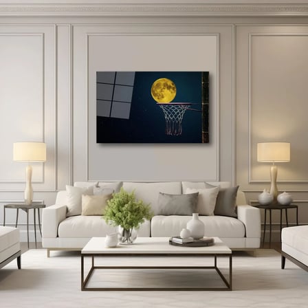 Dolunay ve Basketbol Potası Cam Tablo 35x50 cm