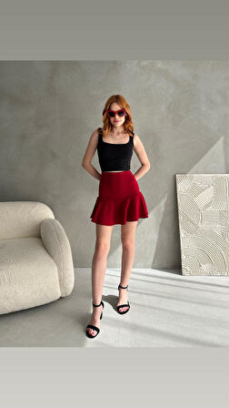 Kadın Şort Etek Volanlı Krep