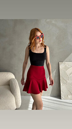 Kadın Şort Etek Volanlı Krep