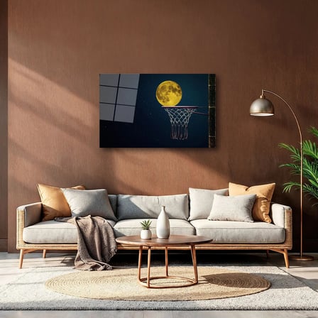 Dolunay ve Basketbol Potası Cam Tablo 50x70 cm