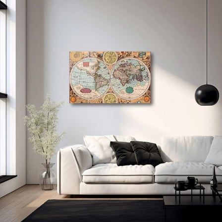 Eski Dünya Haritası Cam Tablo 35x50 cm