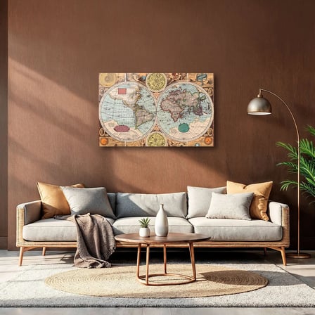 Eski Dünya Haritası Cam Tablo 35x50 cm