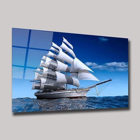 Açık Denizde Yelkenli Gemi Cam Tablo 35x50 cm