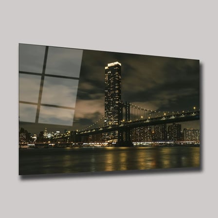 New York Manhattan Köprüsü Cam Tablo 35x50 cm