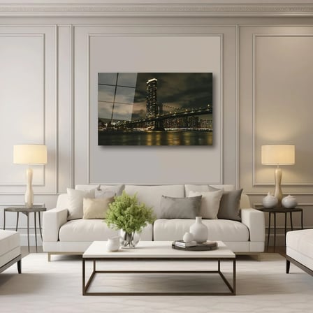 New York Manhattan Köprüsü Cam Tablo 35x50 cm