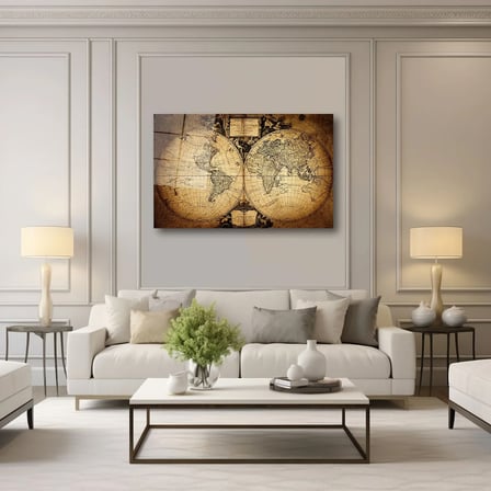 Antik Dünya Haritası Cam Tablo 35x50 cm
