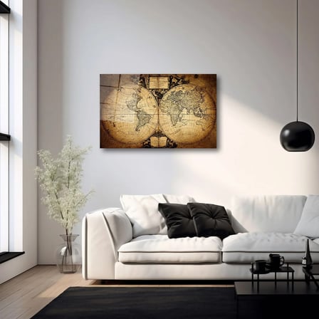 Antik Dünya Haritası Cam Tablo 35x50 cm