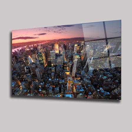 New York Manhattan Gün Batımı Cam Tablo 35x50 cm