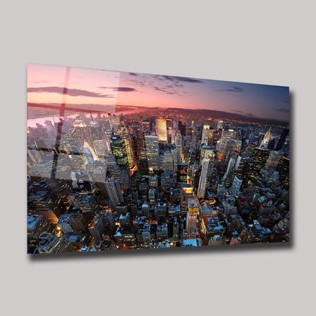 New York Manhattan Gün Batımı Cam Tablo 35x50 cm