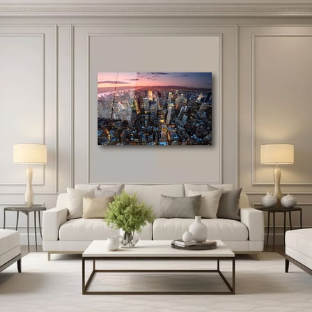 New York Manhattan Gün Batımı Cam Tablo 35x50 cm