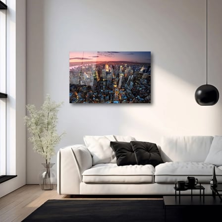 New York Manhattan Gün Batımı Cam Tablo 35x50 cm