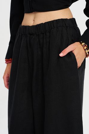 Kadın Beli Lastikli Geniş Paça Rahat Kesim %100 Keten Pantolon
