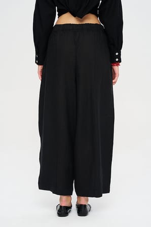 Kadın Beli Lastikli Geniş Paça Rahat Kesim %100 Keten Pantolon