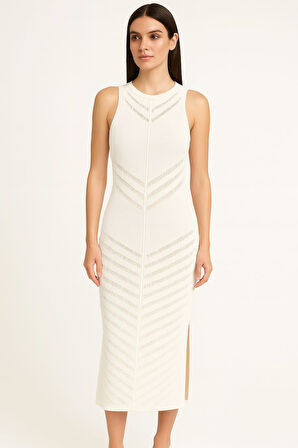 Kadın Triko Elbise Transparan Detaylı Askılı Triko Elbise